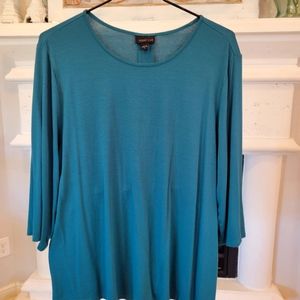 J Jill Wearever Collection size XL blue teal blue teal top blouse 3/4 sleeves